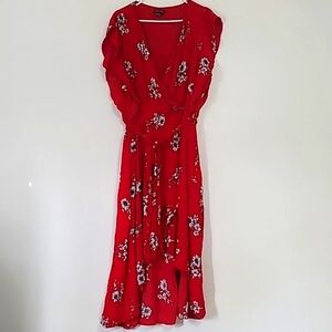 Red/White Vneck Floral Maxi Dress